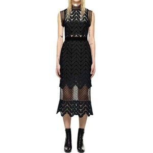 Black Lace‎ Sleeveless Tiered Midi Dress Small